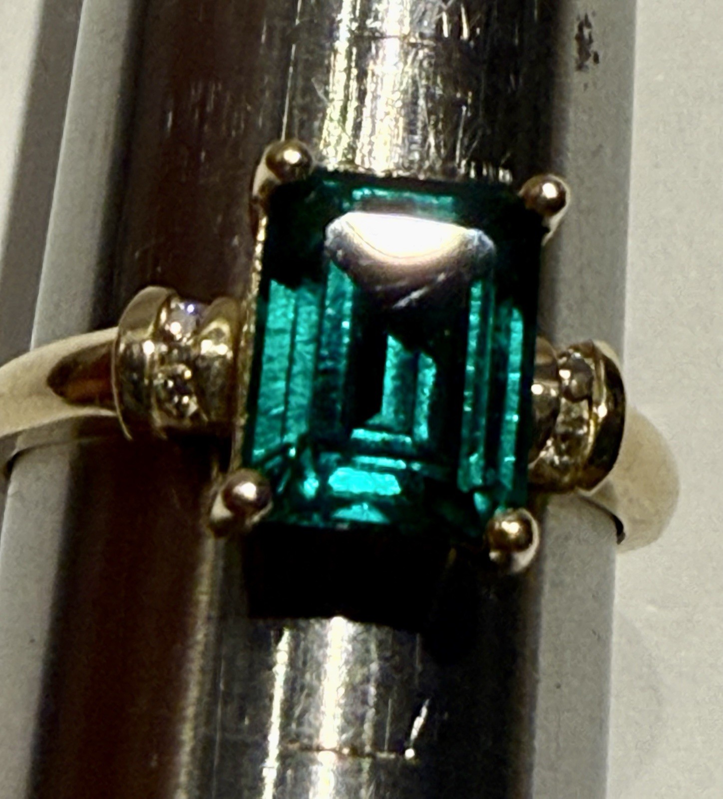 Lab Emerald Diamond Ring, Green, Solid 14k Yellow… - image 12