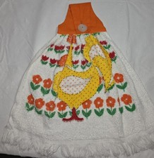 Vintage MCM Chicken Kitch Towel With Attachment For Oven Flowers