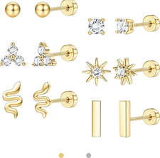 Dainty Hypoallergenic Flat Back Stud Earrings for Women Trendy  14K Gold Fil...