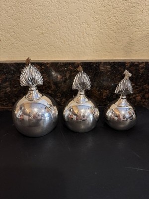 Victorian Cigar Table Lighters METAL FLAMING GRENADE TABLE LIGHTERS Set Of 3