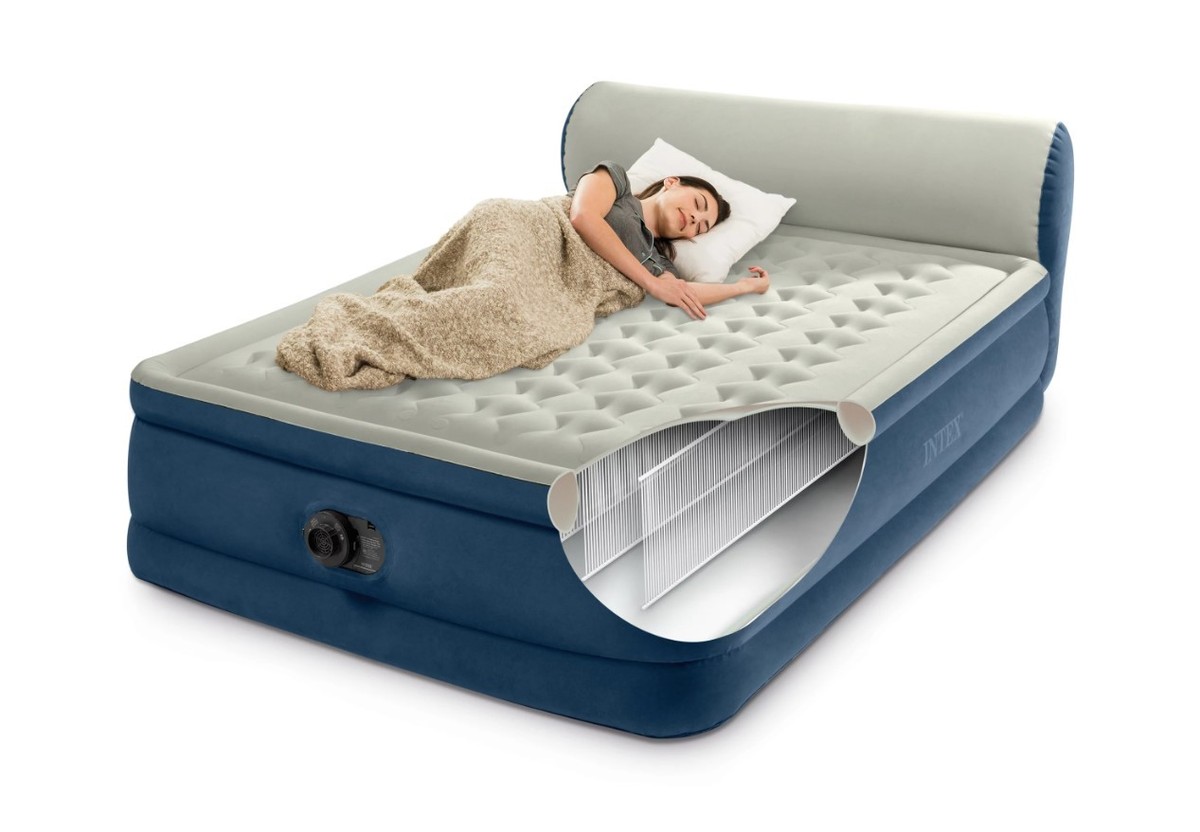 Intex 64459WW Queen Headboard Airbed Mattress with Built-in Pump