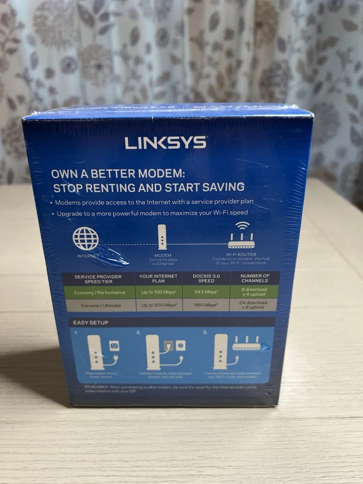 Linksys Modem CM 3008 DOCSiS 3.0 Up To 343 Mbps  Cable Modem Sealed NOS - Image 3 of 4