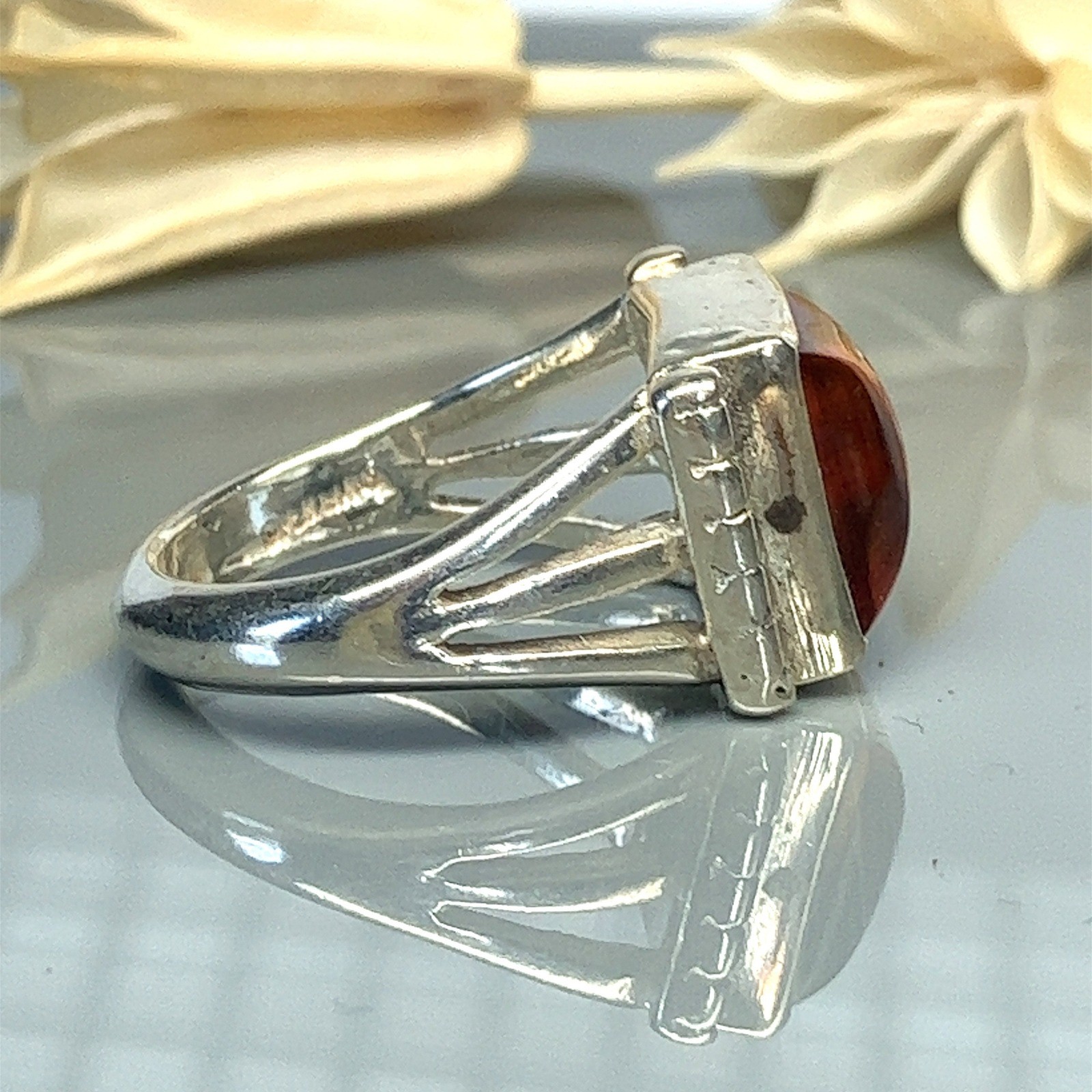 Square Orange Amber Sterling Silver Solitaire Rin… - image 4