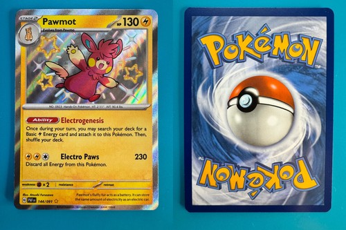 Pawmot 144/091 Shiny Rare Paldean Fates Pokemon Holo Near Mint