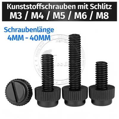 Schwarz Kunststoffschrauben mit Schlitz Zylinderschraube Nylon M3 M4 M5 M6 M8 - Bild 1 von 3