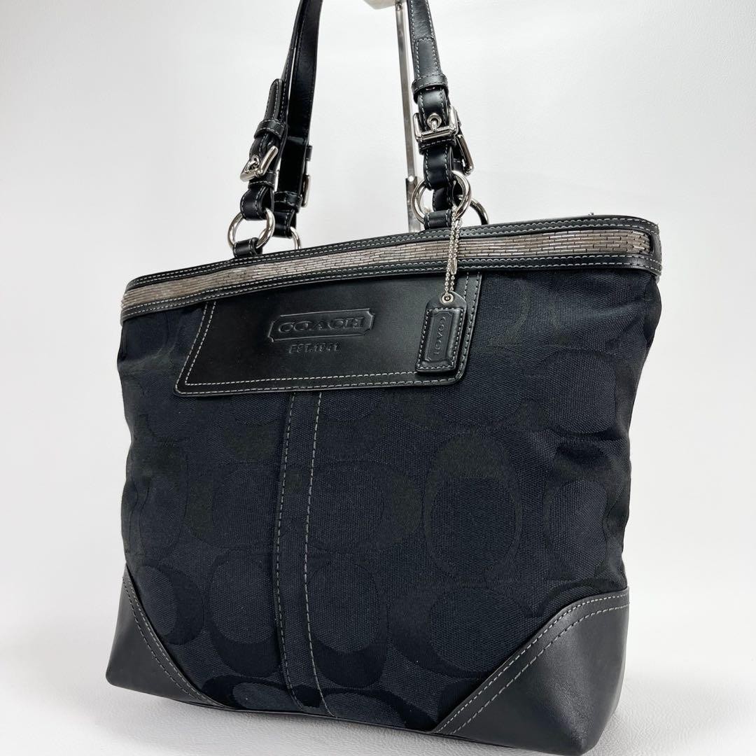 Coach Black Canvas & Leather Tote Bag Spacious Durable M703 Pre-Owned