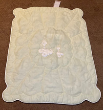 VTG Galante Studios Pale Yellow Baby Blanket w/White Satin Trim Duckies in Carts