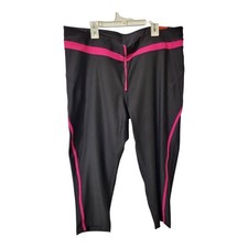 XERSION Womens Fitted Stretch Capri Leggings Black/Pink Size 1X Drawstrings New