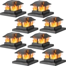 Dynaming Solar Flame Post Cap Lights Outdoor, Powered Fence Black 
