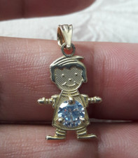 Solid 14k Yellow Gold Doll Pendant for Necklace Charm w round CZ - PENDANT ONLY