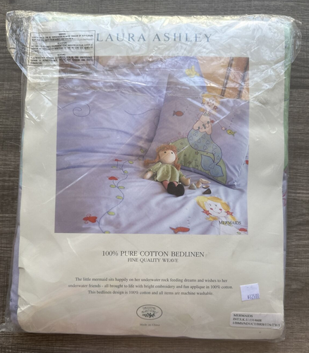 Laura Ashley Twin DUVET COVER Pillow Case Mermaids Lilac Purple Embroidered NEW - Picture 2 of 13