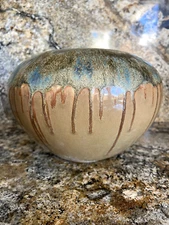 Pottery Handmade Studio Art Round Vase Planter Drip Ceramic Art Earth Tones OOAK