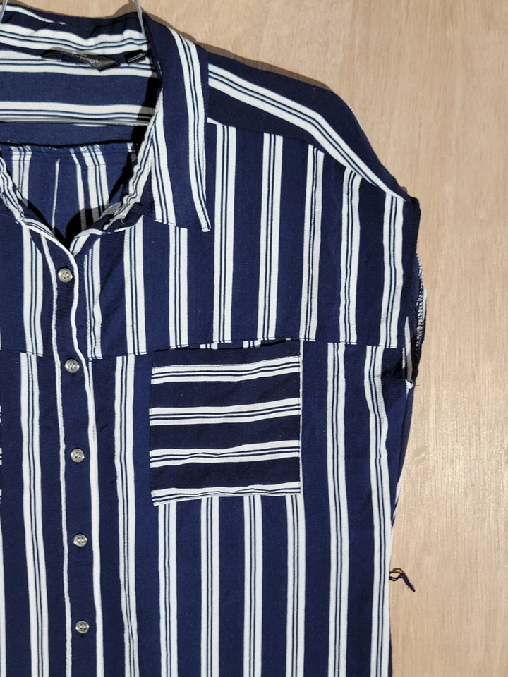 mlle gabrielle button up shirt womens size L sleeveless long pockets stripe blue - Изображение 3 из 4