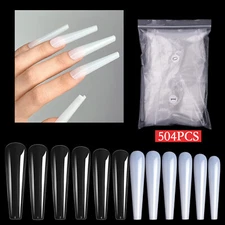 504Pcs Extra Long False Nail Tips Ballerina Full Cover C Curve Shape Fake Nails
