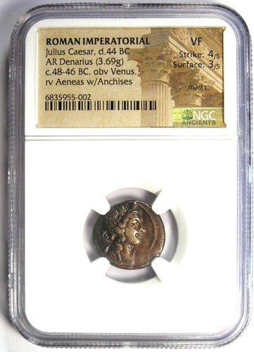 Julius Caesar AR Denarius Silver Venus Roman Coin 46 BC - Certified NGC VF - Picture 2 of 4
