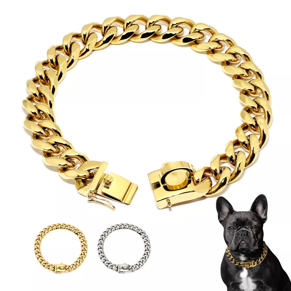 Cuban Chain Dog Gold Rhinestones Collar Pitbull Necklace Choker Dog Collars  New