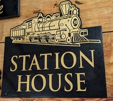 Station House sign in all polished black granite with 23.5 carat gold leaf
