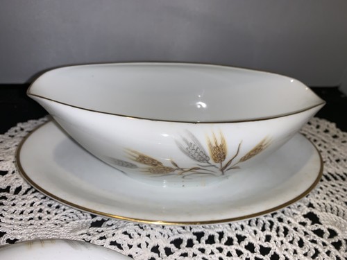 MCM Noritake China Wheaton Gravy Boat Cream Sugar Set Gold Trim Japan 1953-1967. - Picture 3 of 7