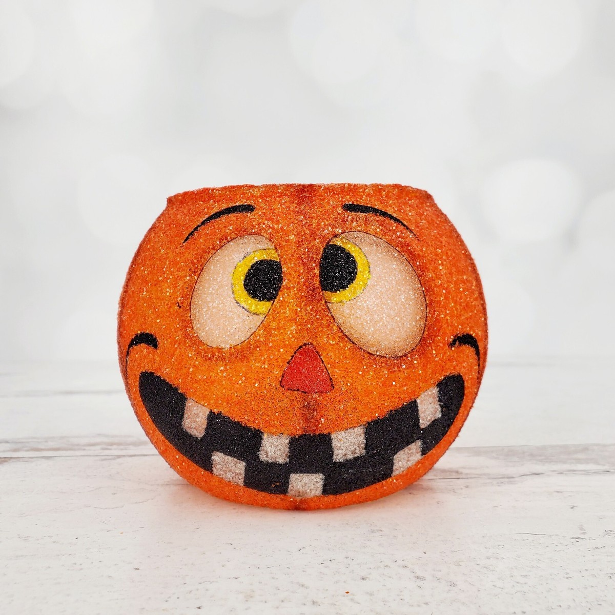 Dept 56 Glitterville Orange Halloween Silly Pumpkin Votive Candle