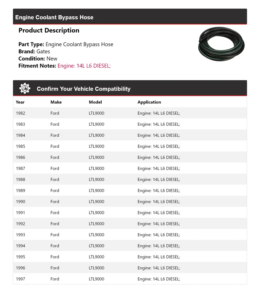 Portões de mangueira 1983 para 1982-1997 Ford LTL9000 14L L6 DIESEL líquido de arrefecimento do motor - Imagem 2 de 4