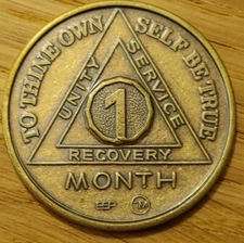 1 Month Alcoholics Anonymous AA Bronze Medallion Coin Sobriety Chip One