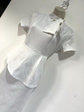White dress short sleeve pussy bow frill 50s style peplum size 10