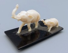 Vintage Celluloid Miniature 2 Elephants on Stand Mid Century