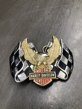 Harley Davidson Eagle Racing Flags Ladies Baron Brass 1983 Vintage Belt Buckle
