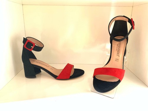 Sandali donna rosso con tacco basso vera pelle 36, 37, 38 MADE IN ITALY |  eBay