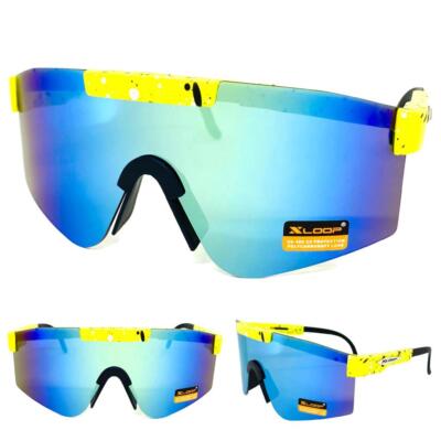 Übergröße Retro SPORTS Umwickeln Shield Fahrrad Sonnenbrille Neongelb Rahmen