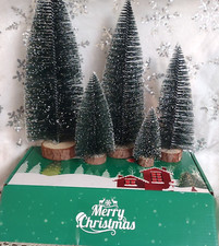 5 New Size 4"-12" Vintage Style Bottlebrush Sisal Snow Flocked Christmas Trees
