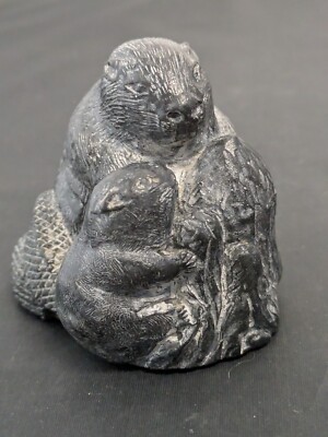 A Wolf Original Sculpture Figurine Canada BEAVER w/ BABY  Inuit Aboriginal