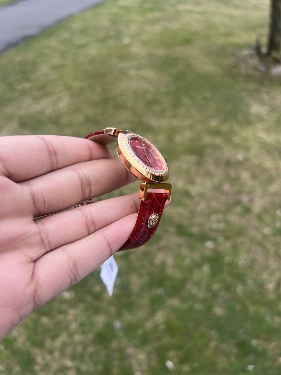 Versace Vanity Red Dial Gold Tone Women's Swiss Watch | eBay