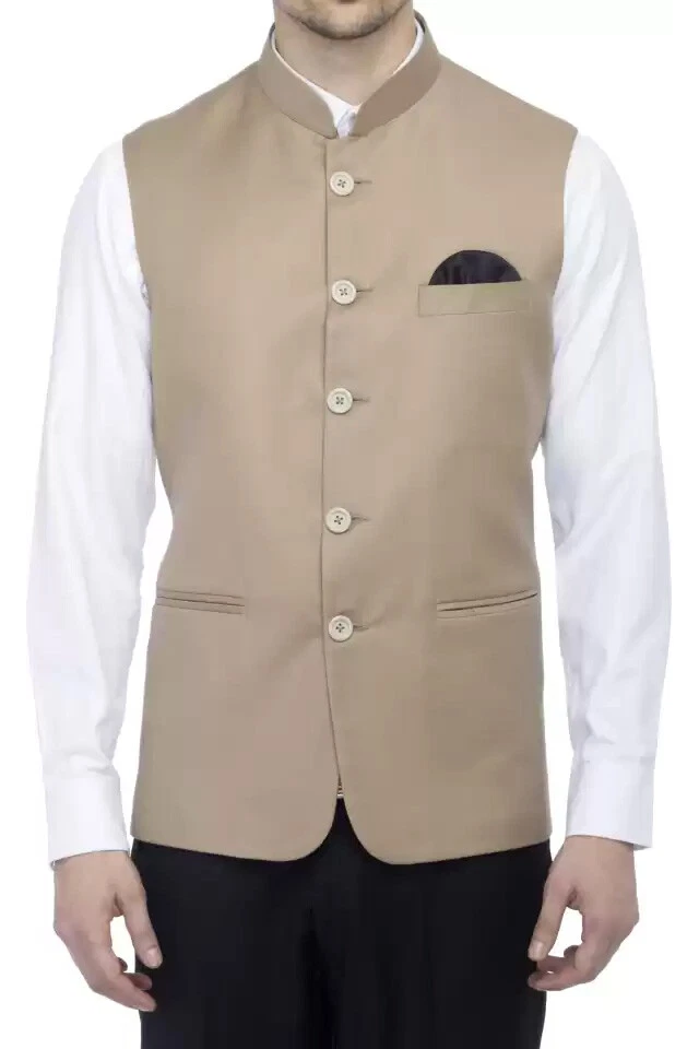 Mens Beige Single Breasted Formal Wedding Smart Casual Waistcoat Vest - Image 2 of 4