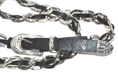 Christine Alexander Chain Leather Belt Womens Crystal Rhinestone XL - Picture 2 of 3