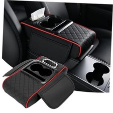 Car Armrest Cushion, 5 in 1 Center Console Cover with 2 Cup Holders, Black Red