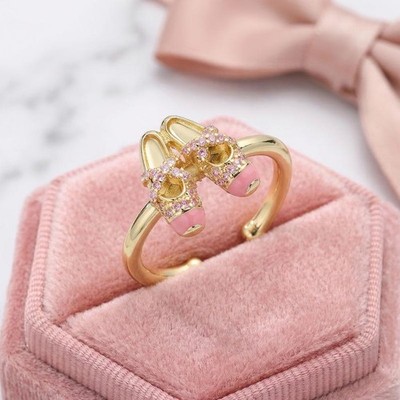 Elegant CZ Stone Dripping Glaze Ballet Shoe Ring Sweet And Adorable Jewelry