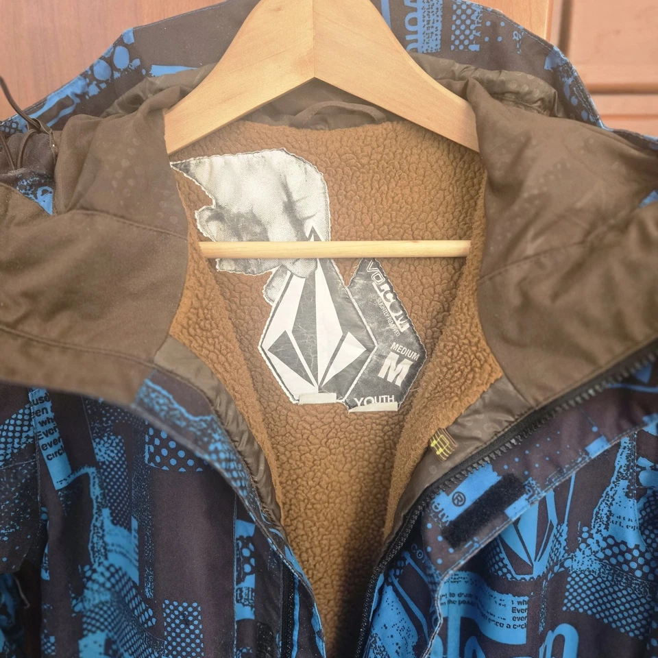 Vtg Volcom Stone Attack Insulated Jacket Snowboard Ski Youth M Turquoise Fleece - Image 4 of 4