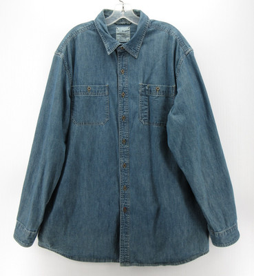 LL Bean Shirt Men XL Tall Blue Denim Button Down Heritage Workwear Pockets