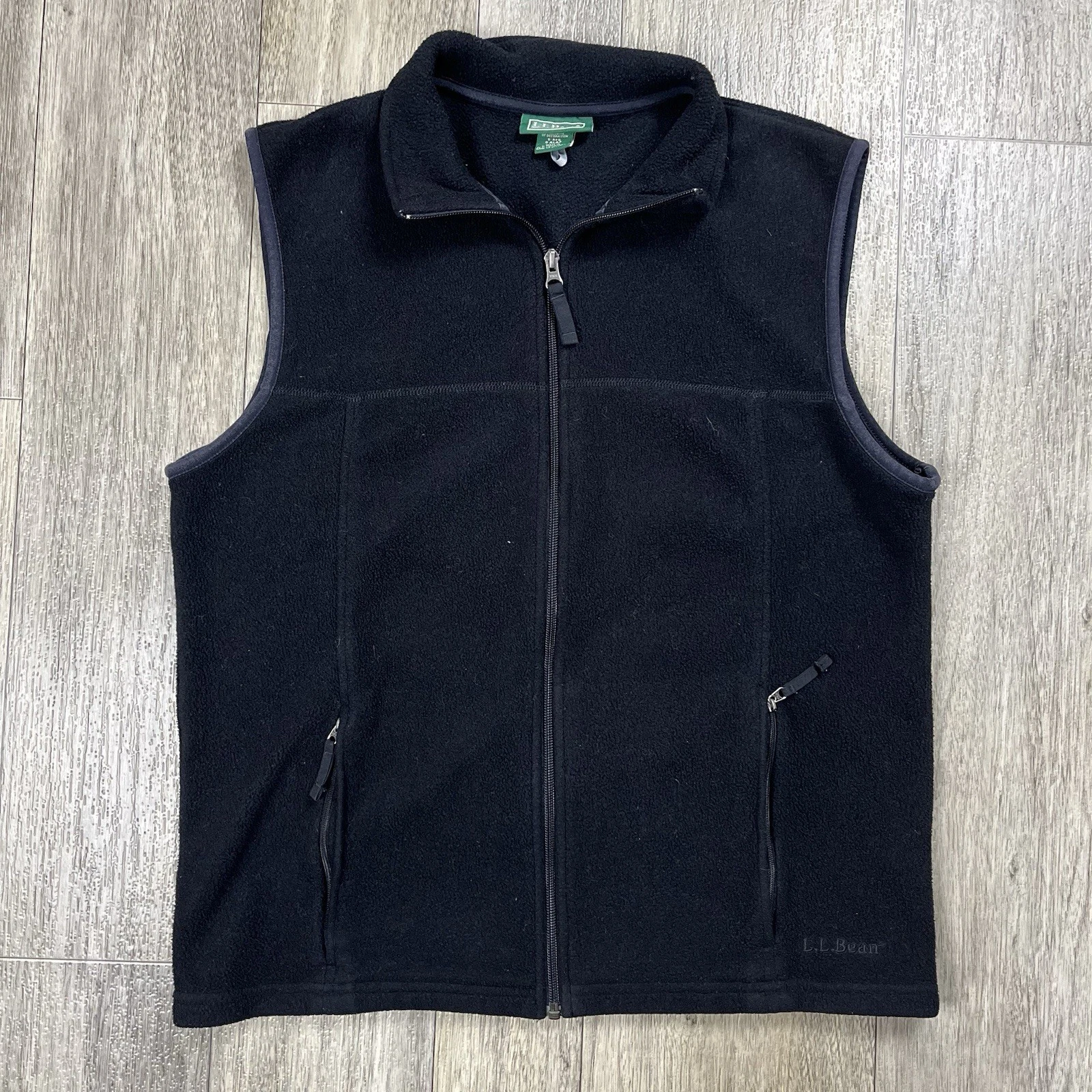LL Bean Fleece Vest Mens Small Black Full Zip Pockets Outdoors Hiking 0ALA7