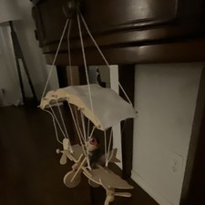 Hanging Nursery Crib Mobile Airplane  Parachute Theme Beige White