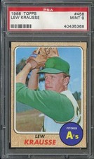 1968 TOPPS #458 LEW KRAUSSE PSA 9 ATHLETICS *B68461