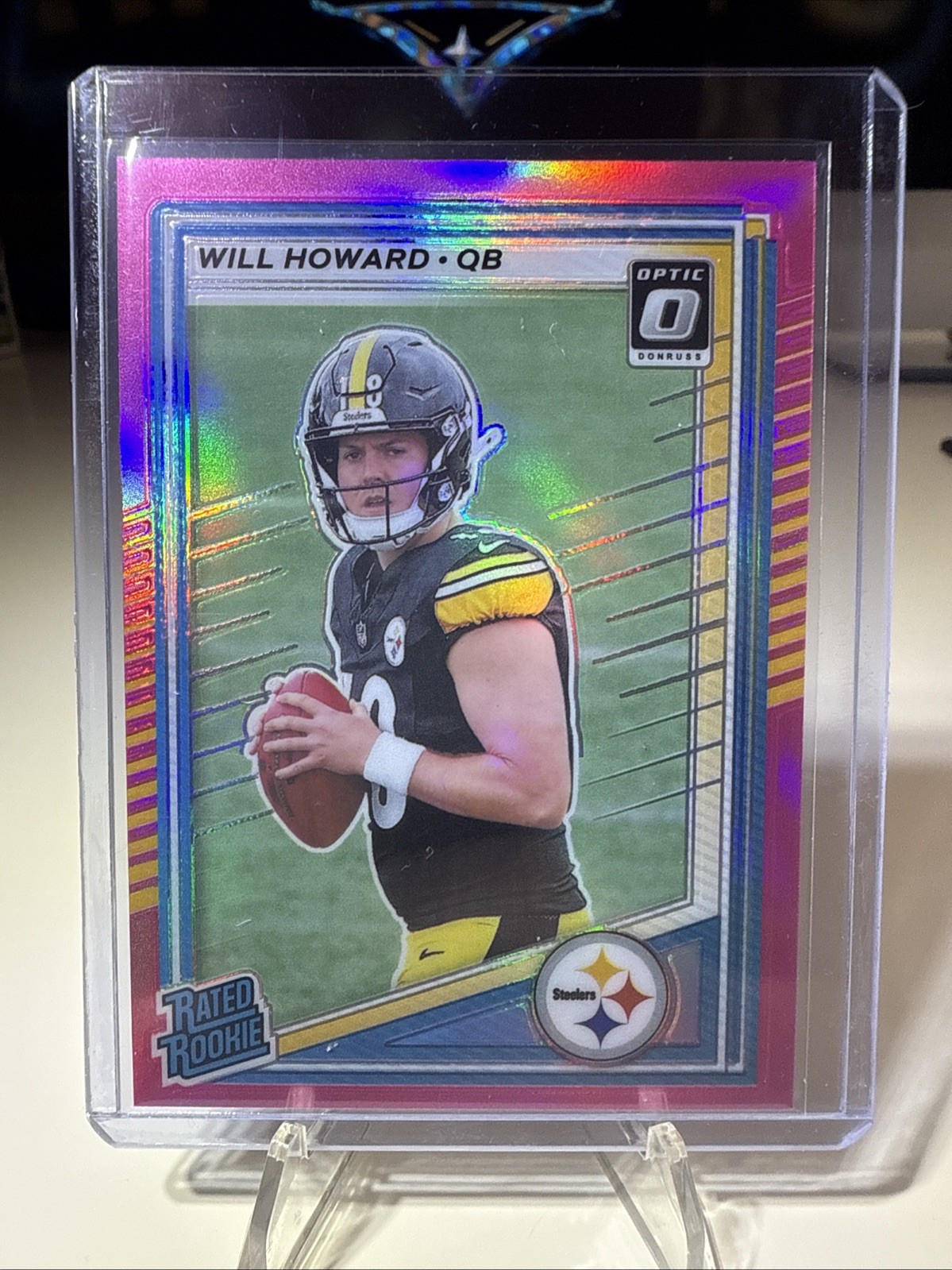 2025 Panini Donruss- Rated Rookie Will Howard #309 Optic Preview Pink Prizm (RC)