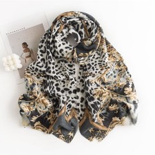 Leopard Print Cashmere Scarf Women's Soft Warm Fringe Shawl Wrap