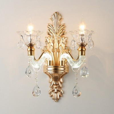 Vintage French Country Style Wall Light Sconce Candle Crystal Wall Lamp Sconce