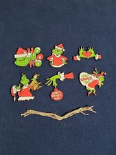 Grinch Christmas Tree Wooden Ornaments W/String 6 Pieces New