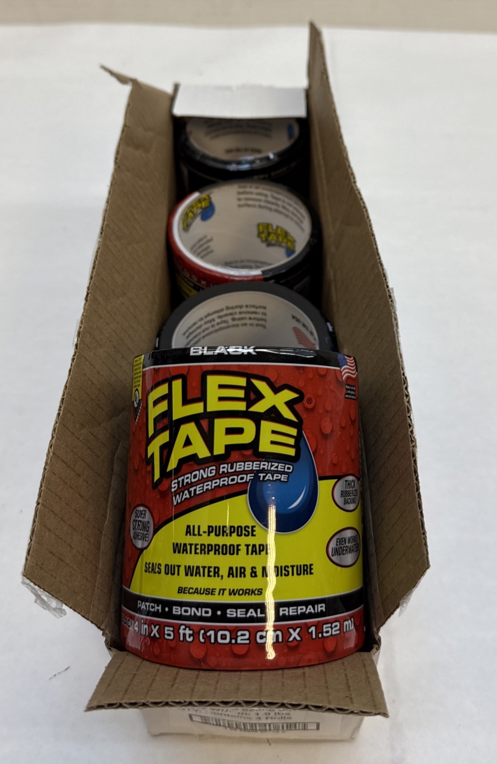 Flex Tape Black 4 in. x 5 ft. Strong Rubberized Waterproof Tape 4 Rolls