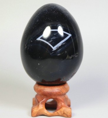 Natural Stripe Banded Agate Quartz Crystal Sphere Egg Mineral Specimen +Stand