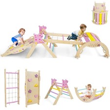 Triangle Set, Wooden Montessori Climbing Set w/Arch Ramp Climbing Rope  Ladder