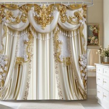 White Gold European Shower Curtain Waterproof Polyester 72 x 72 Inches with H...